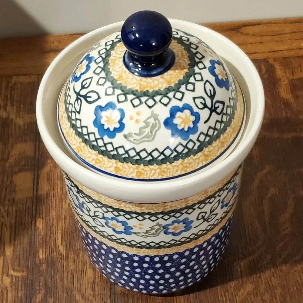 Ceramika Artystyczna Handpainted Polish Pottery Canister Jar with Lid